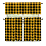 Fire Yellow Buffalo Check Pattern Print 3 Piece Kitchen Curtains