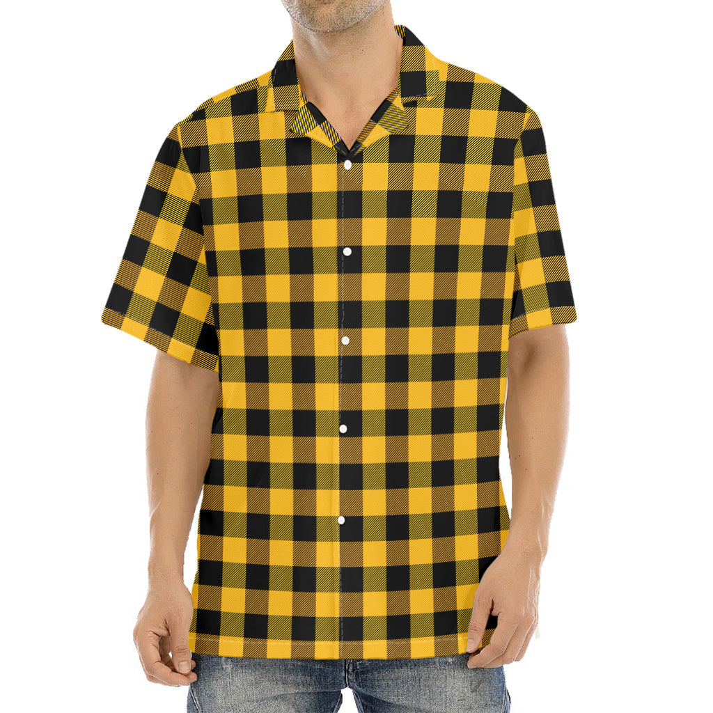 Fire Yellow Buffalo Check Pattern Print Aloha Shirt