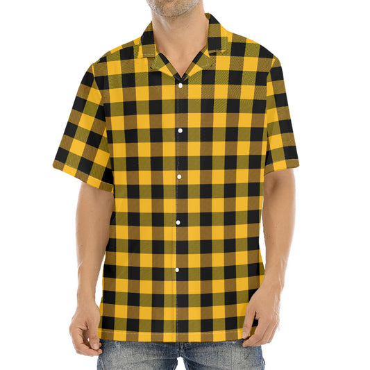 Fire Yellow Buffalo Check Pattern Print Aloha Shirt