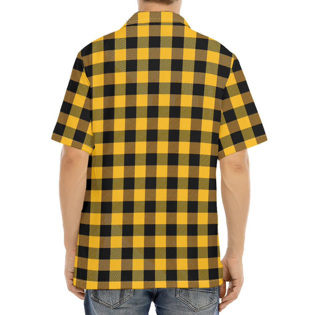 Fire Yellow Buffalo Check Pattern Print Aloha Shirt