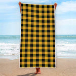 Fire Yellow Buffalo Check Pattern Print Beach Towel