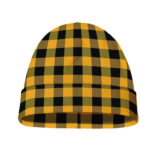 Fire Yellow Buffalo Check Pattern Print Beanie
