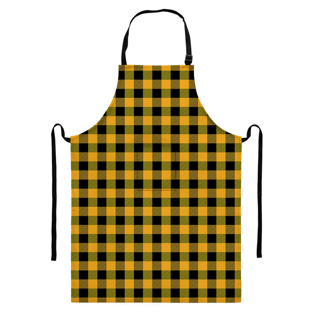 Fire Yellow Buffalo Check Pattern Print Bib Apron With Pocket