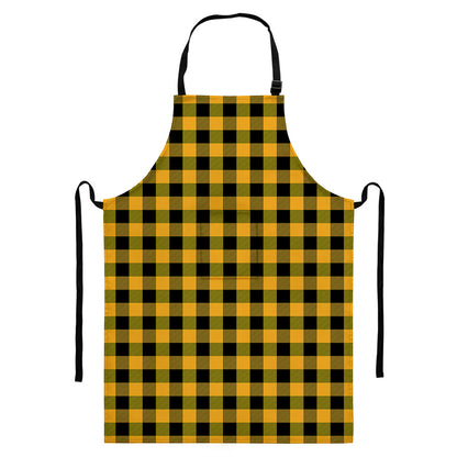 Fire Yellow Buffalo Check Pattern Print Bib Apron With Pocket