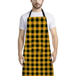 Fire Yellow Buffalo Check Pattern Print Bib Apron With Pocket
