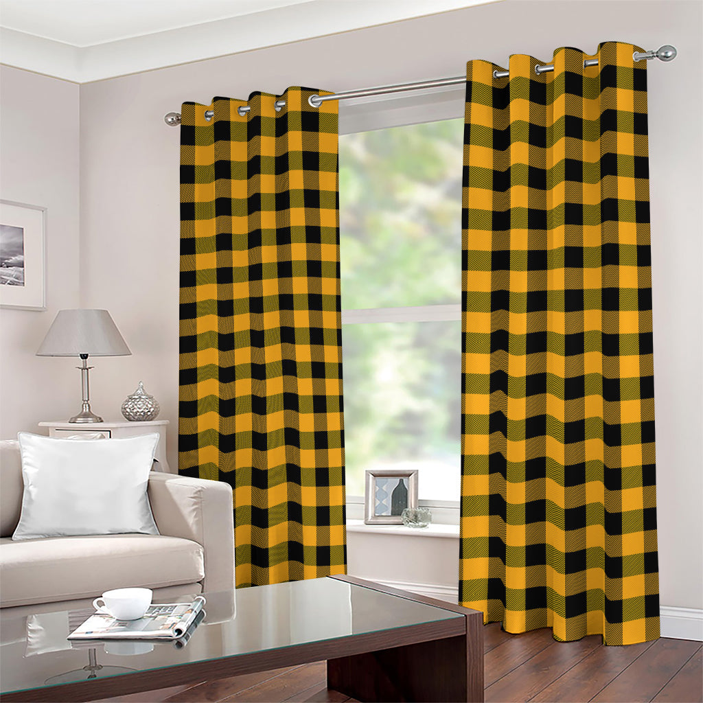 Fire Yellow Buffalo Check Pattern Print Blackout Grommet Curtains