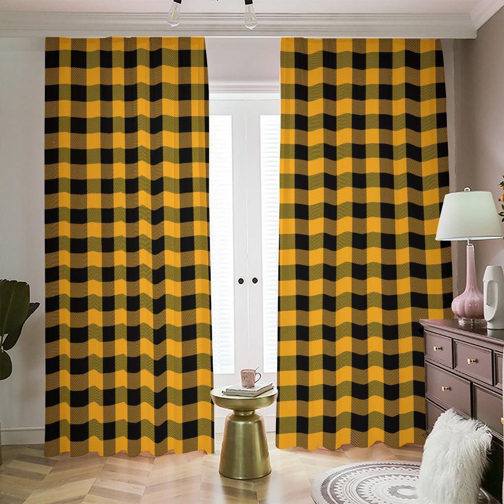 Fire Yellow Buffalo Check Pattern Print Blackout Pencil Pleat Curtains