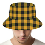 Fire Yellow Buffalo Check Pattern Print Bucket Hat