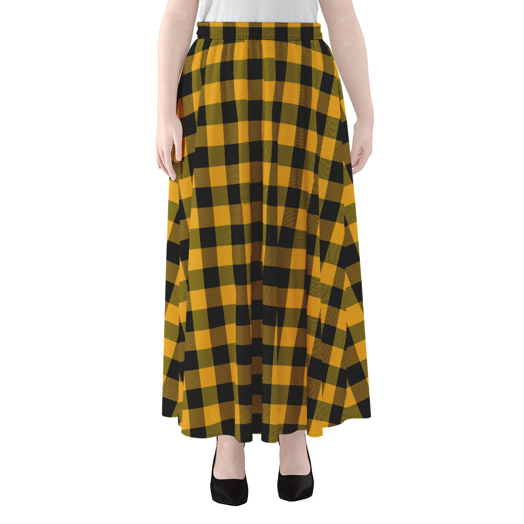 Fire Yellow Buffalo Check Pattern Print Chiffon Maxi Skirt
