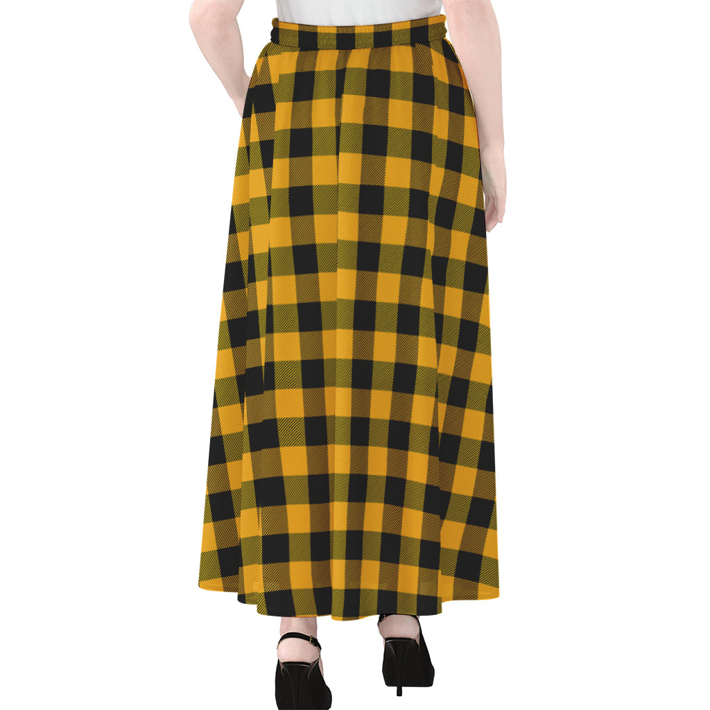 Fire Yellow Buffalo Check Pattern Print Chiffon Maxi Skirt