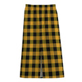 Fire Yellow Buffalo Check Pattern Print Cotton Front Slit Maxi Skirt