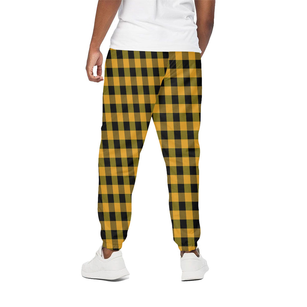 Fire Yellow Buffalo Check Pattern Print Cotton Pants