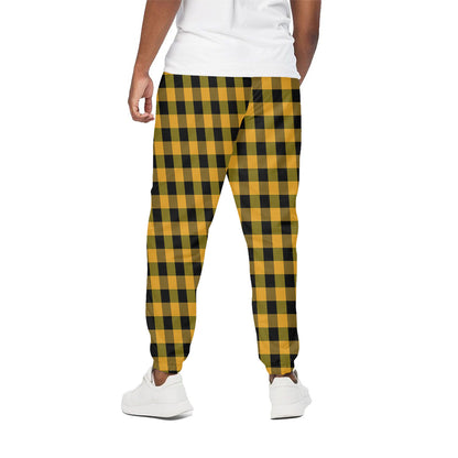 Fire Yellow Buffalo Check Pattern Print Cotton Pants