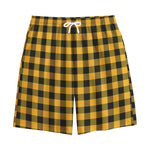 Fire Yellow Buffalo Check Pattern Print Cotton Shorts