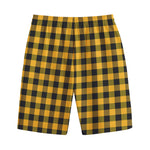 Fire Yellow Buffalo Check Pattern Print Cotton Shorts