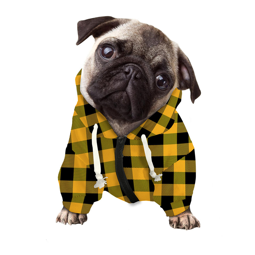 Fire Yellow Buffalo Check Pattern Print Dog Zip Up Hoodie