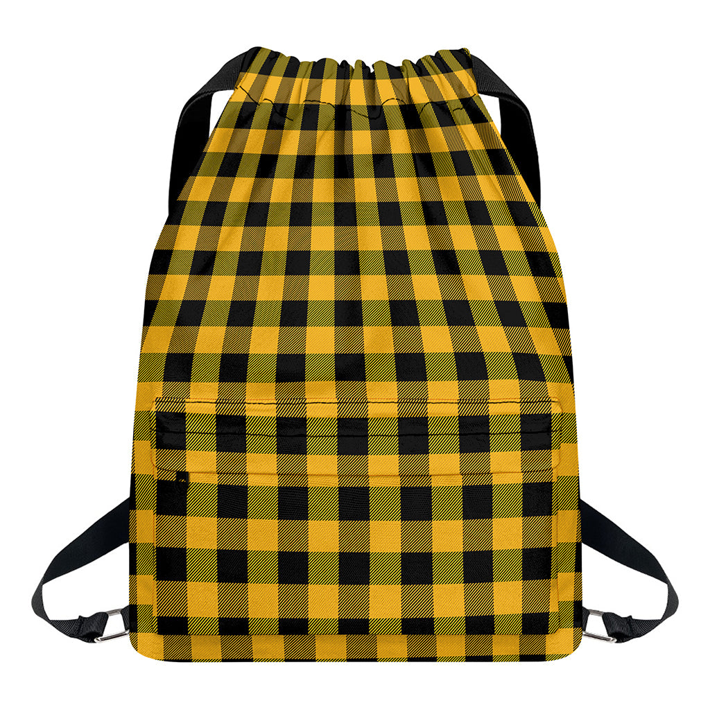 Fire Yellow Buffalo Check Pattern Print Drawstring Backpack