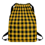Fire Yellow Buffalo Check Pattern Print Drawstring Backpack