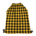 Fire Yellow Buffalo Check Pattern Print Drawstring Bag