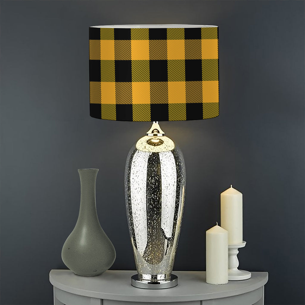 Fire Yellow Buffalo Check Pattern Print Drum Lamp Shade