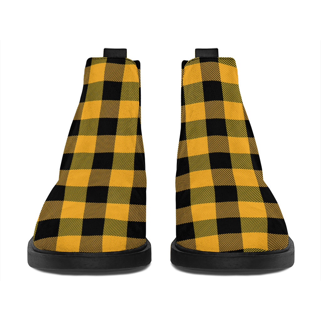 Fire Yellow Buffalo Check Pattern Print Flat Ankle Boots