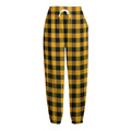 Fire Yellow Buffalo Check Pattern Print Fleece Lined Knit Pants