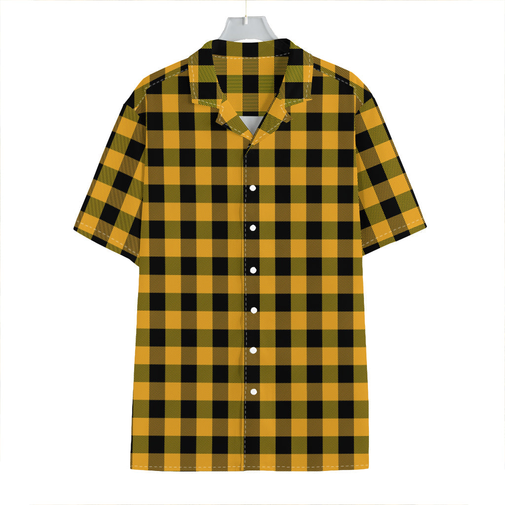 Fire Yellow Buffalo Check Pattern Print Hawaiian Shirt