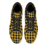 Fire Yellow Buffalo Check Pattern Print High Top Leather Sneakers