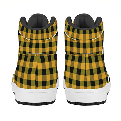 Fire Yellow Buffalo Check Pattern Print High Top Leather Sneakers