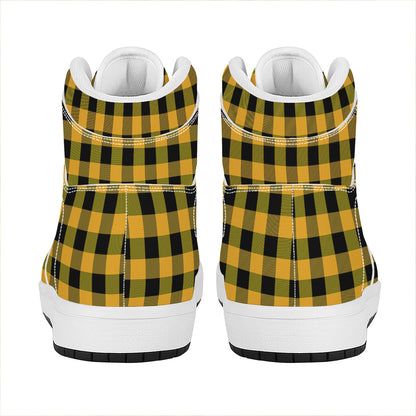 Fire Yellow Buffalo Check Pattern Print High Top Leather Sneakers