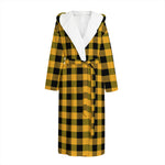 Fire Yellow Buffalo Check Pattern Print Hooded Bathrobe