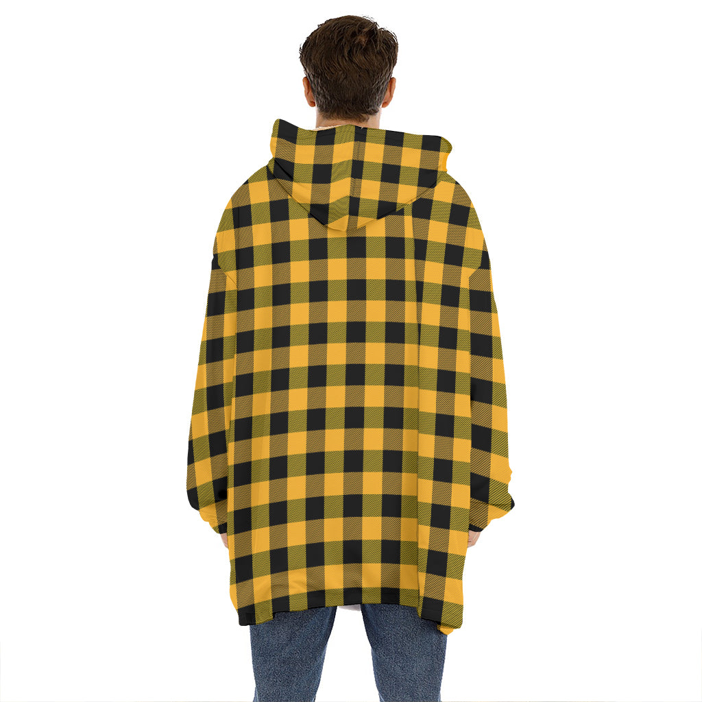 Fire Yellow Buffalo Check Pattern Print Hoodie Blanket