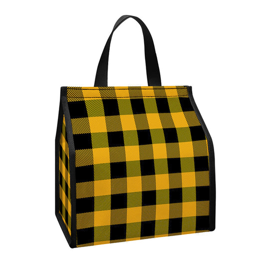 Fire Yellow Buffalo Check Pattern Print Insulated Lunch Tote