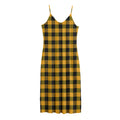 Fire Yellow Buffalo Check Pattern Print Jersey Midi Cami Dress