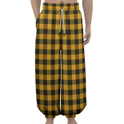Fire Yellow Buffalo Check Pattern Print Lantern Pants