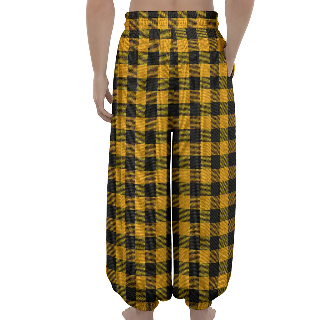 Fire Yellow Buffalo Check Pattern Print Lantern Pants