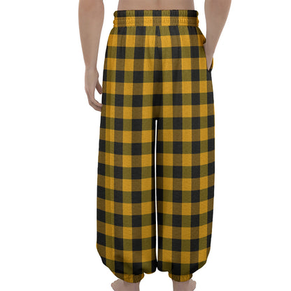 Fire Yellow Buffalo Check Pattern Print Lantern Pants