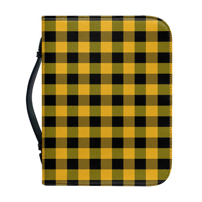 Fire Yellow Buffalo Check Pattern Print Leather Bible Cover