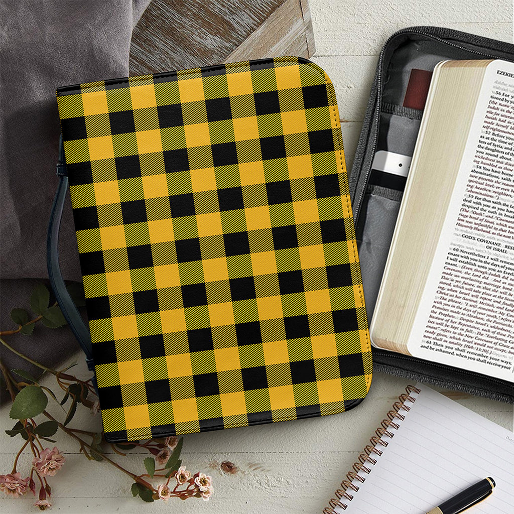 Fire Yellow Buffalo Check Pattern Print Leather Bible Cover