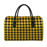 Fire Yellow Buffalo Check Pattern Print Leather Duffle Bag