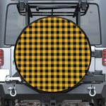 Fire Yellow Buffalo Check Pattern Print Leather Spare Tire Cover