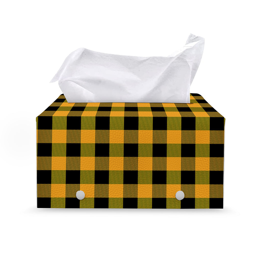 Fire Yellow Buffalo Check Pattern Print Leather Tissue Box Cover
