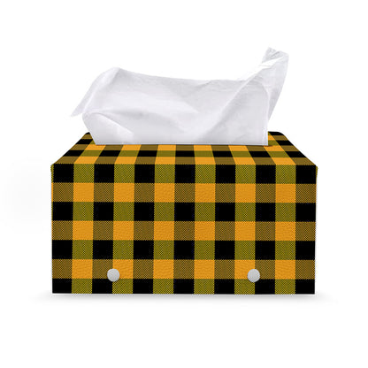 Fire Yellow Buffalo Check Pattern Print Leather Tissue Box Cover