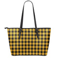 Fire Yellow Buffalo Check Pattern Print Leather Tote Bag With Zipper