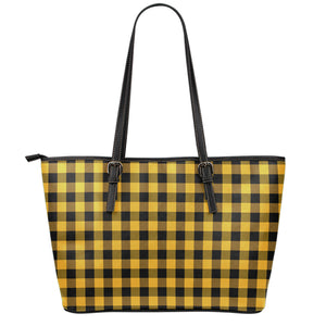 Fire Yellow Buffalo Check Pattern Print Leather Tote Bag