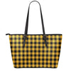 Fire Yellow Buffalo Check Pattern Print Leather Tote Bag