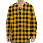 Fire Yellow Buffalo Check Pattern Print Long Sleeve Baseball Jersey
