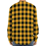 Fire Yellow Buffalo Check Pattern Print Long Sleeve Baseball Jersey