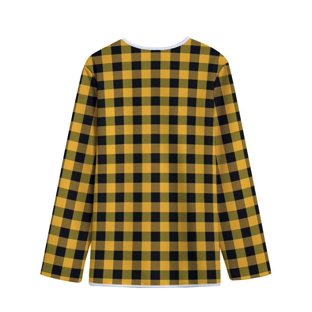 Fire Yellow Buffalo Check Pattern Print Long Sleeve Short Coat