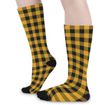 Fire Yellow Buffalo Check Pattern Print Long Socks